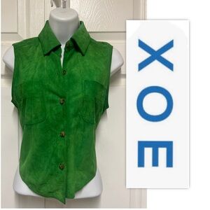 XOE New York Green Suede Sleeveless Shirt